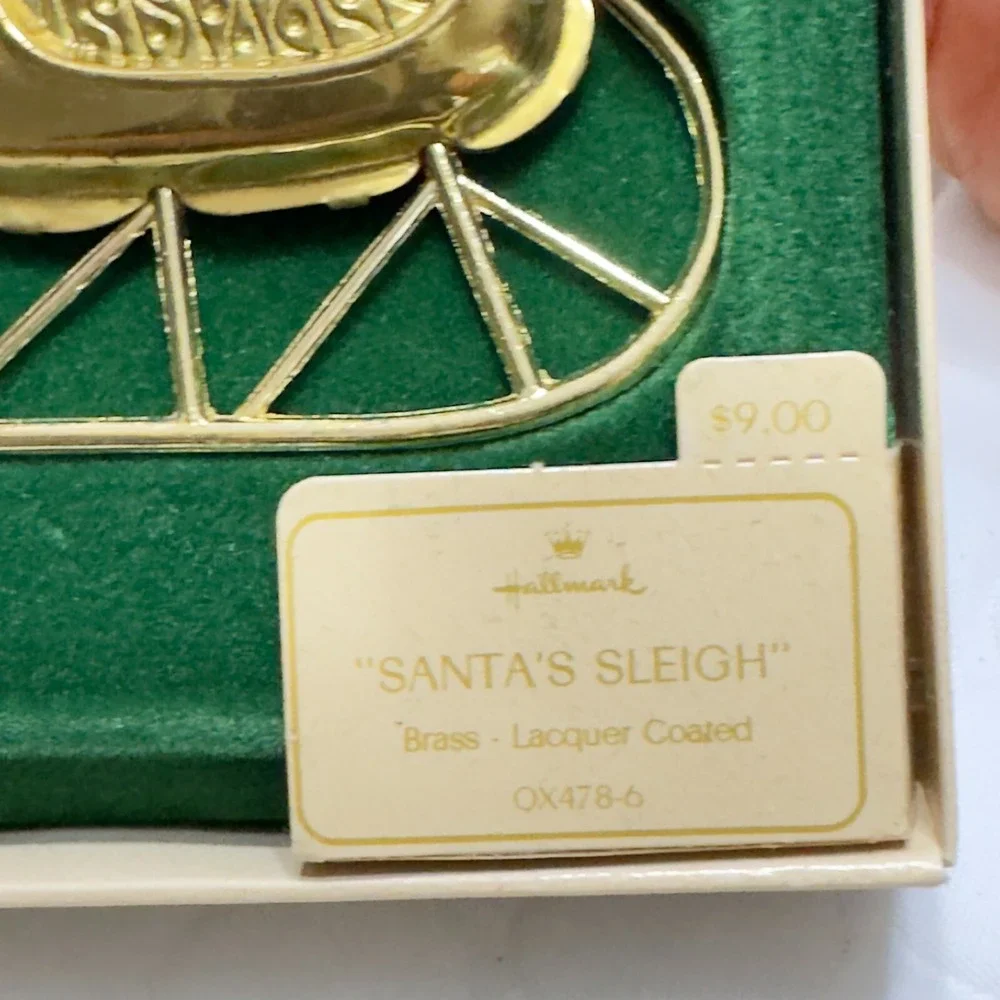 Hallmark Brass Christmas Ornament Santa's Sleigh 1982 Santa Claus Toys Metal